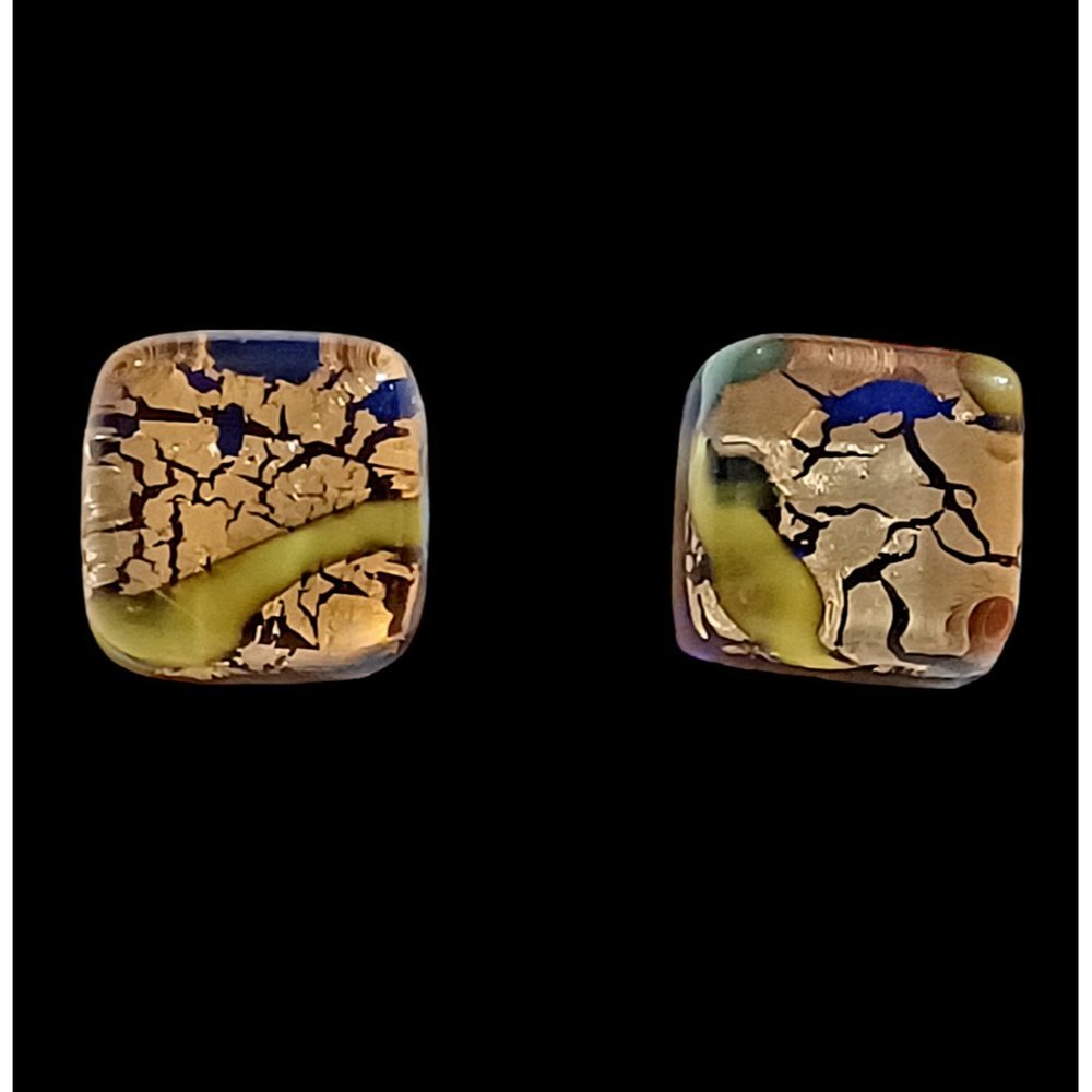 Vintage Murano Glass Halian Made 24k Gold Foil Stud Earrings